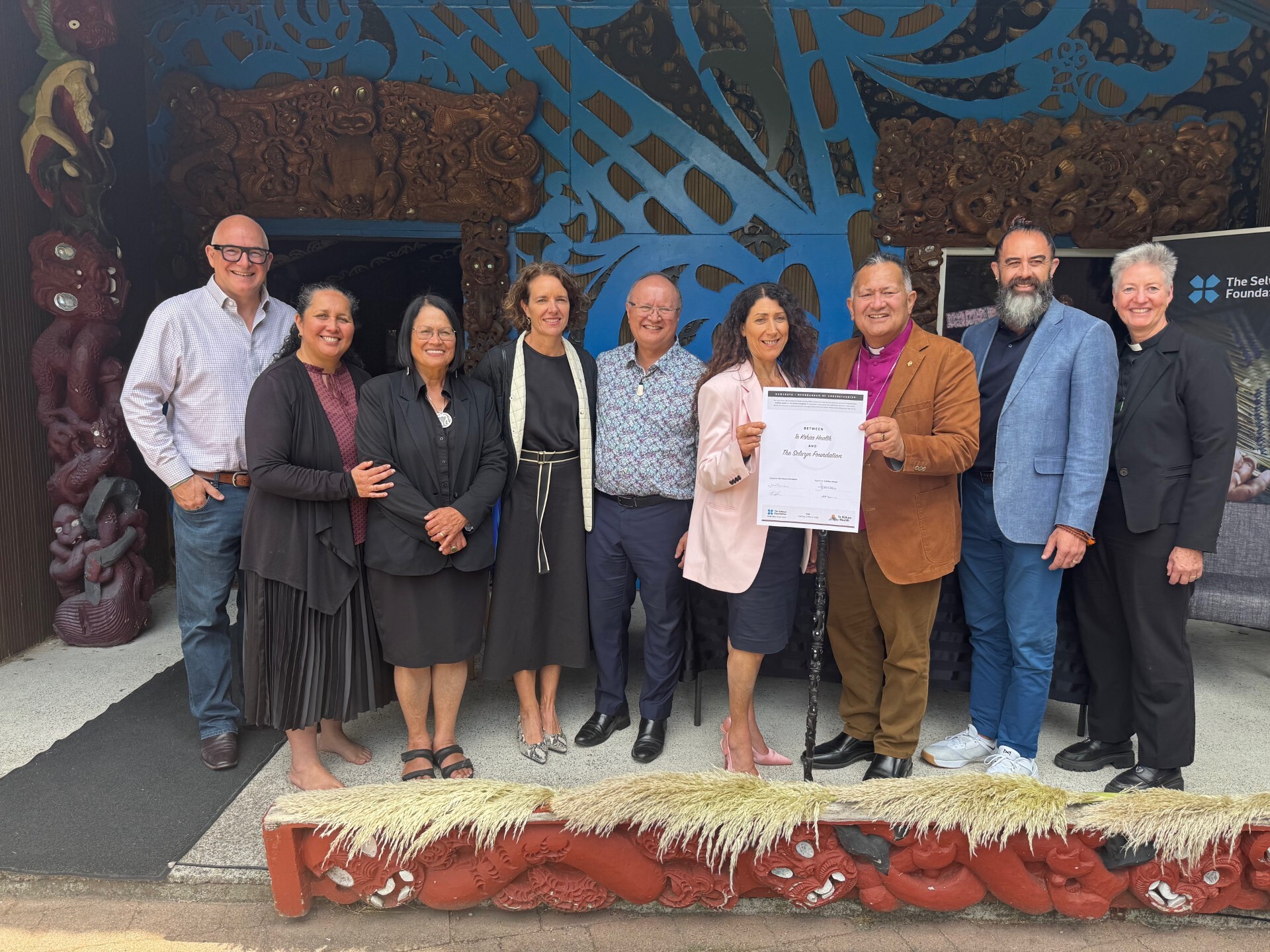 Representatives of Te Kōhao Health and The Selwyn Foundation Board and Executive Leadership team at the signing of the Memorandum of Understanding at Kirikiriroa Marae to develop the new dedicated day centre together.
