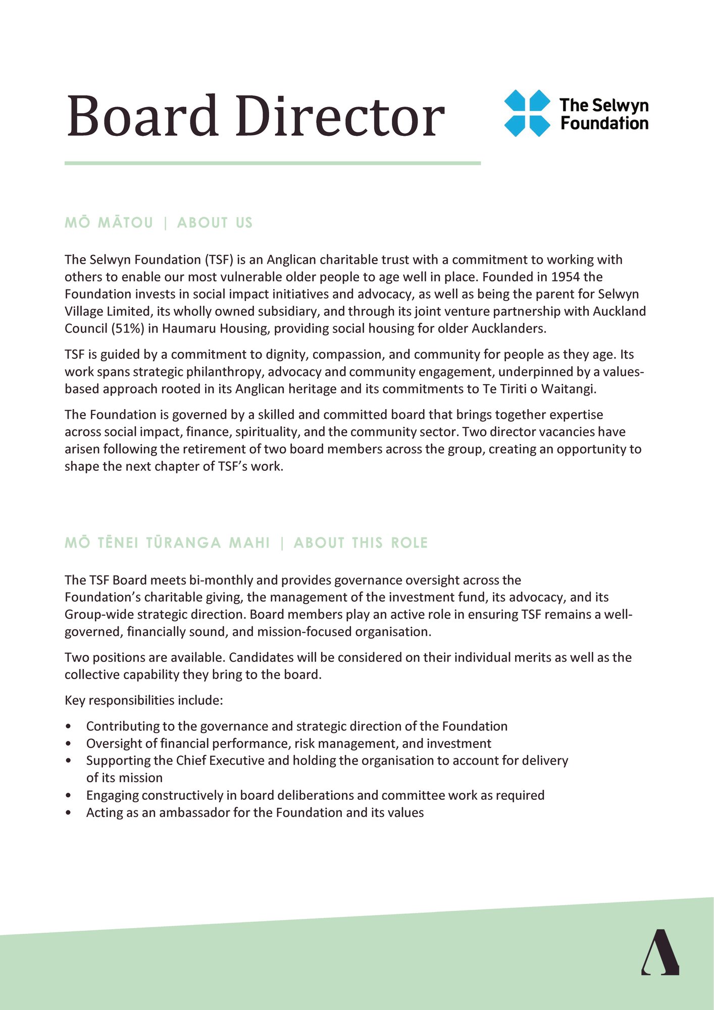 Candidate Information - Board Director Selwyn Foundation, advert_Page_1 Candidate Information - Board Director Selwyn Foundation, advert_Page_1