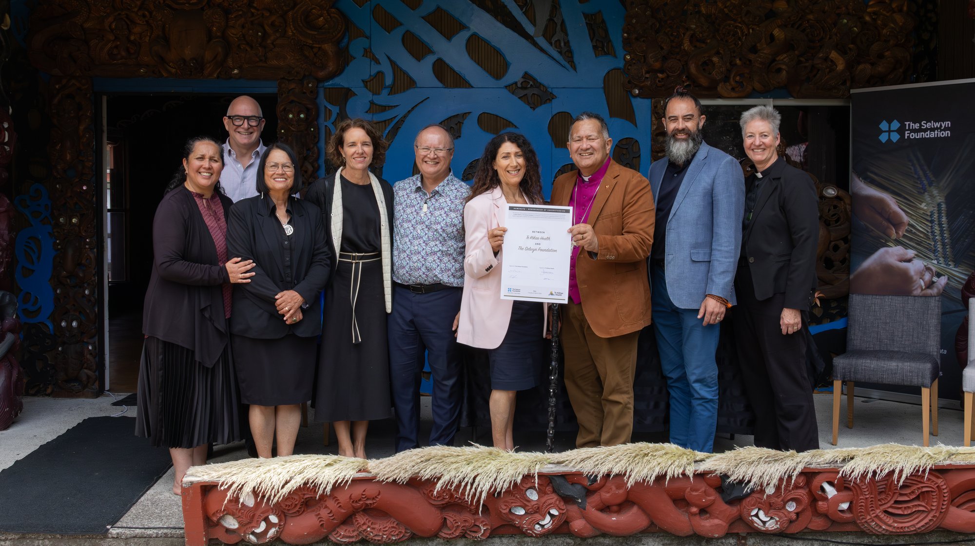 Representatives of Te Kōhao Health and The Selwyn Foundation Board and Executive Leadership team at the signing of the Memorandum of Understanding at Kirikiriroa Marae to develop the new dedicated day centre together.